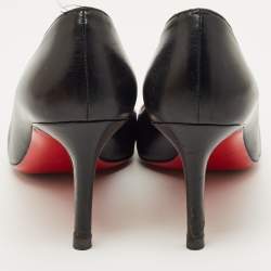 Pre Owned Christian Louboutin Black Leather Simple Pumps Size 38