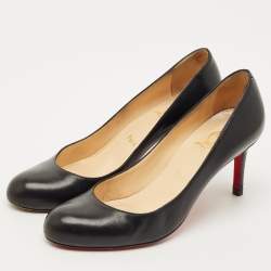 Pre Owned Christian Louboutin Black Leather Simple Pumps Size 38