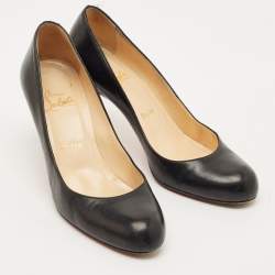 Pre Owned Christian Louboutin Black Leather Simple Pumps Size 38