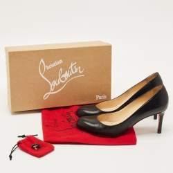 Pre Owned Christian Louboutin Black Leather Simple Pumps Size 38