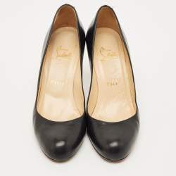 Pre Owned Christian Louboutin Black Leather Simple Pumps Size 38