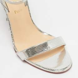 Pre Owned Christian Louboutin Silver/Transparent Leather And PVC Jonatina Sandals Size 36