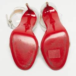Pre Owned Christian Louboutin Silver/Transparent Leather And PVC Jonatina Sandals Size 36
