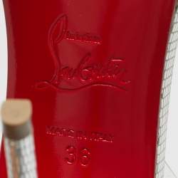 Pre Owned Christian Louboutin Silver/Transparent Leather And PVC Jonatina Sandals Size 36