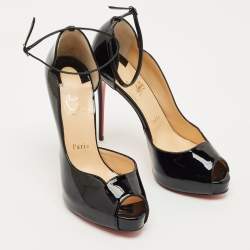 Pre Owned Christian Louboutin Black Patent Leather Round Chick Alta Platform Pumps Size 39.5
