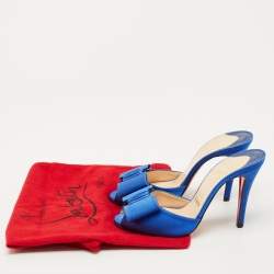 Pre Owned Christian Louboutin Blue Satin Joli-Noeud Slide Sandals Size 36.5