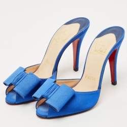 Pre Owned Christian Louboutin Blue Satin Joli-Noeud Slide Sandals Size 36.5
