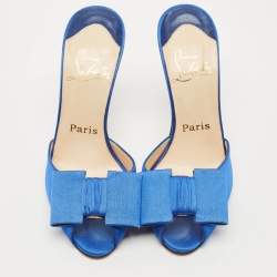 Pre Owned Christian Louboutin Blue Satin Joli-Noeud Slide Sandals Size 36.5