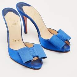 Pre Owned Christian Louboutin Blue Satin Joli-Noeud Slide Sandals Size 36.5