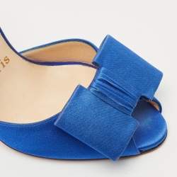 Pre Owned Christian Louboutin Blue Satin Joli-Noeud Slide Sandals Size 36.5