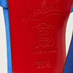 Pre Owned Christian Louboutin Blue Satin Joli-Noeud Slide Sandals Size 36.5