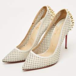 Pre Owned Christian Louboutin White Leather and Mesh Guni Pumps Size 36