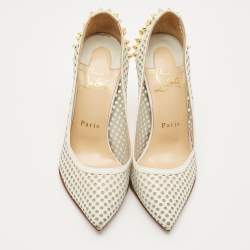 Pre Owned Christian Louboutin White Leather and Mesh Guni Pumps Size 36
