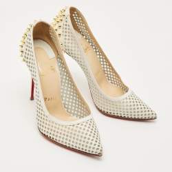 Pre Owned Christian Louboutin White Leather and Mesh Guni Pumps Size 36