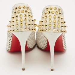 Pre Owned Christian Louboutin White Leather and Mesh Guni Pumps Size 36