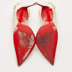 Pre Owned Christian Louboutin White Leather and Mesh Guni Pumps Size 36