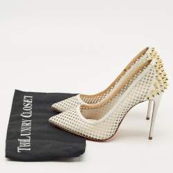 Pre Owned Christian Louboutin White Leather and Mesh Guni Pumps Size 36