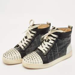 Pre Owned Christian Louboutin Multicolor Mesh and Leather Lou Spikes Sneakers Size 38