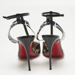 Pre Owned Christian Louboutin Black Patent Leather and PVC Nosy Spike Ankle Strap Sandals Size 40