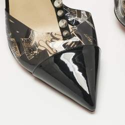 Pre Owned Christian Louboutin Black Patent Leather and PVC Nosy Spike Ankle Strap Sandals Size 40