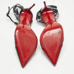 Pre Owned Christian Louboutin Black Patent Leather and PVC Nosy Spike Ankle Strap Sandals Size 40