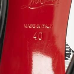 Pre Owned Christian Louboutin Black Patent Leather and PVC Nosy Spike Ankle Strap Sandals Size 40