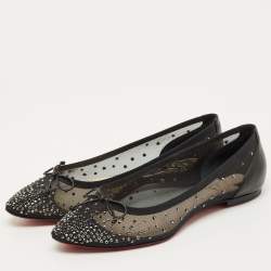 Pre Owned Christian Louboutin Black Leather and Mesh Patio Ballet Flats Size 41