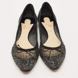 Pre Owned Christian Louboutin Black Leather and Mesh Patio Ballet Flats Size 41