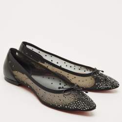 Pre Owned Christian Louboutin Black Leather and Mesh Patio Ballet Flats Size 41
