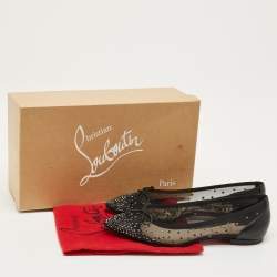 Pre Owned Christian Louboutin Black Leather and Mesh Patio Ballet Flats Size 41