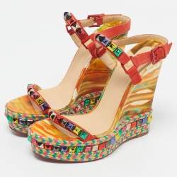 Pre Owned Christian Louboutin Multicolour Suede Studded Cataclou Platform Wedge Sandals Size 40