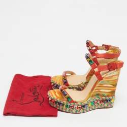 Pre Owned Christian Louboutin Multicolour Suede Studded Cataclou Platform Wedge Sandals Size 40