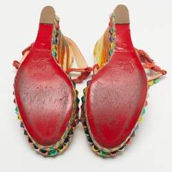 Pre Owned Christian Louboutin Multicolour Suede Studded Cataclou Platform Wedge Sandals Size 40