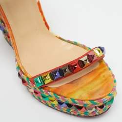 Pre Owned Christian Louboutin Multicolour Suede Studded Cataclou Platform Wedge Sandals Size 40