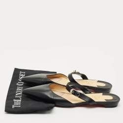 Pre Owned Christian Louboutin Black Leather Choc Lock Flat Mules Size 40.5
