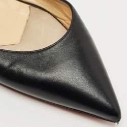 Pre Owned Christian Louboutin Black Leather Choc Lock Flat Mules Size 40.5