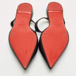 Pre Owned Christian Louboutin Black Leather Choc Lock Flat Mules Size 40.5