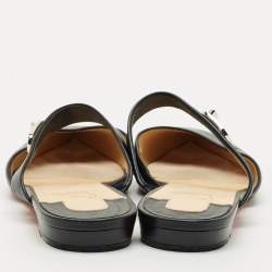 Pre Owned Christian Louboutin Black Leather Choc Lock Flat Mules Size 40.5