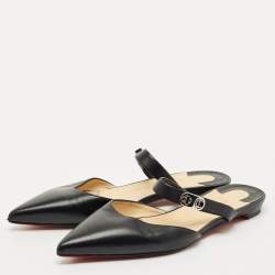 Pre Owned Christian Louboutin Black Leather Choc Lock Flat Mules Size 40.5
