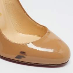 Pre Owned Christian Louboutin Beige Patent Leather Simple Pumps Size 36.5