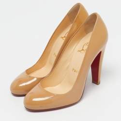 Pre Owned Christian Louboutin Beige Patent Leather Simple Pumps Size 36.5