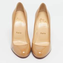 Pre Owned Christian Louboutin Beige Patent Leather Simple Pumps Size 36.5