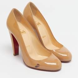 Pre Owned Christian Louboutin Beige Patent Leather Simple Pumps Size 36.5