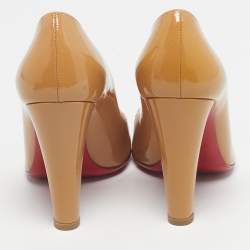 Pre Owned Christian Louboutin Beige Patent Leather Simple Pumps Size 36.5