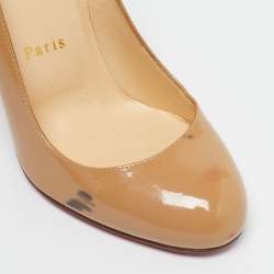 Pre Owned Christian Louboutin Beige Patent Leather Simple Pumps Size 36.5
