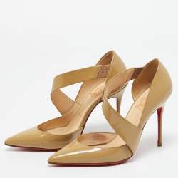 Pre Owned Christian Louboutin Beige Patent Leather Ograde D'orsay Pumps Size 36.5