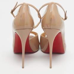 Pre Owned Christian Louboutin Beige Patent Leather Aketata Peep Toe Ankle Wrap Pumps Size 41