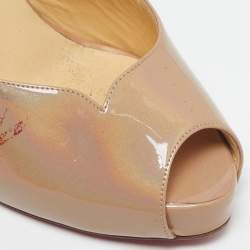 Pre Owned Christian Louboutin Beige Patent Leather Aketata Peep Toe Ankle Wrap Pumps Size 41