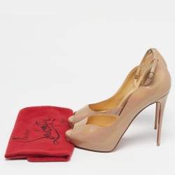 Pre Owned Christian Louboutin Beige Patent Leather Aketata Peep Toe Ankle Wrap Pumps Size 41