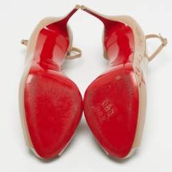 Pre Owned Christian Louboutin Beige Patent Leather Aketata Peep Toe Ankle Wrap Pumps Size 41